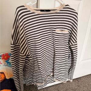 Striped Crewneck Sweater in Brown and Cream
